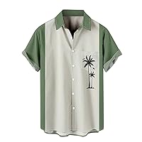 Mens Vintage Bowling Shirts Palm Tree Printed Summer Casual Short Sleeve Button Down Hawaiian Beach Shirt Resort Wear