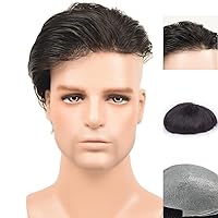 Human Hair Men's Toupee Thin Skin Hair Replacement System for Men (Color 1B, 8x10 inch)