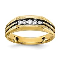 7.15mm 14k With Black Rhodium Mens Polished Satin and Grooved 1/4 Carat Diamond 5 stone Ring Size Jewelry for Men