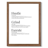 WOWGOOMO Framed Inspirational Wall Art Hustle Grind Execute Definition Poster Painting Black and White Words Wall Hanging Decor Quotes Theme Canvas Print for Bedroom Living Room Home Office Decoration