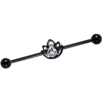 Body Candy Black Anodized Steel Lonely Lotus Flower Industrial Barbell Piercing 14 Gauge 38mm