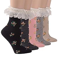 Women's Lace Ruffle Frilly Floral Casual Novelty Anklet Socks, Socks Daze Trim Dress Cute Socks for Women Girls