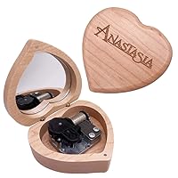 Once Upon a December Heart Shape Music Box, Wood Wind up Musical Boxes Decoration Collection Gift for Birthday Anniversary Christmas