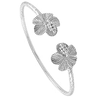Sterling Silver West Indies Hibiscus Cuff Bracelet Mens Womens & Kids sizes 7-8.5 inch