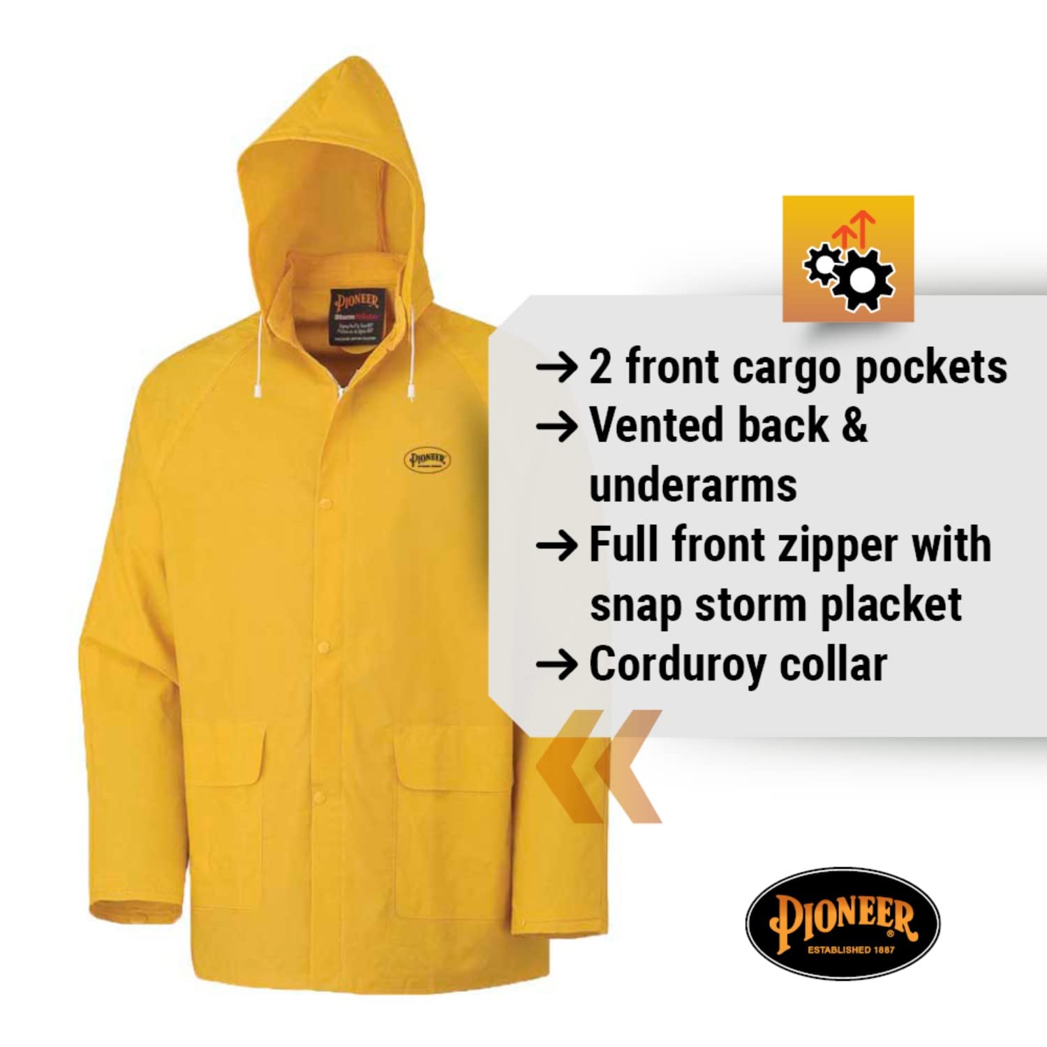 Pioneer Repel Rain Gear Safety Jacket & Bib Pants -Waterproof & Windproof PVC Work Suit for Men - 3 PC with Detachable Hood