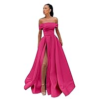 Women's Off Shoulder Prom Dresses Long Ball Gown Slit Backless Formal Evening Gown Party Dress with Pockets