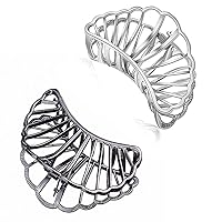Decorative Metal Hair Clips for Women Thick Hair Vintage Basic Hair Claw Clips 2 counts in set fine Jaw clips (Black+Fan-Silver)