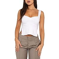 Crop Tank Tops for Women Sexy Sleeveless Strappy Sweetheart Backless Skinny Slits Pleated Bustier Cropped Cami Top