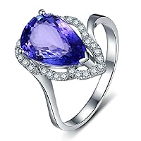 Unique Design Fine Jewelry 2.73ct Solid 14k White Gold Natural Blue Pear Tanzanite Diamond Wedding Ring