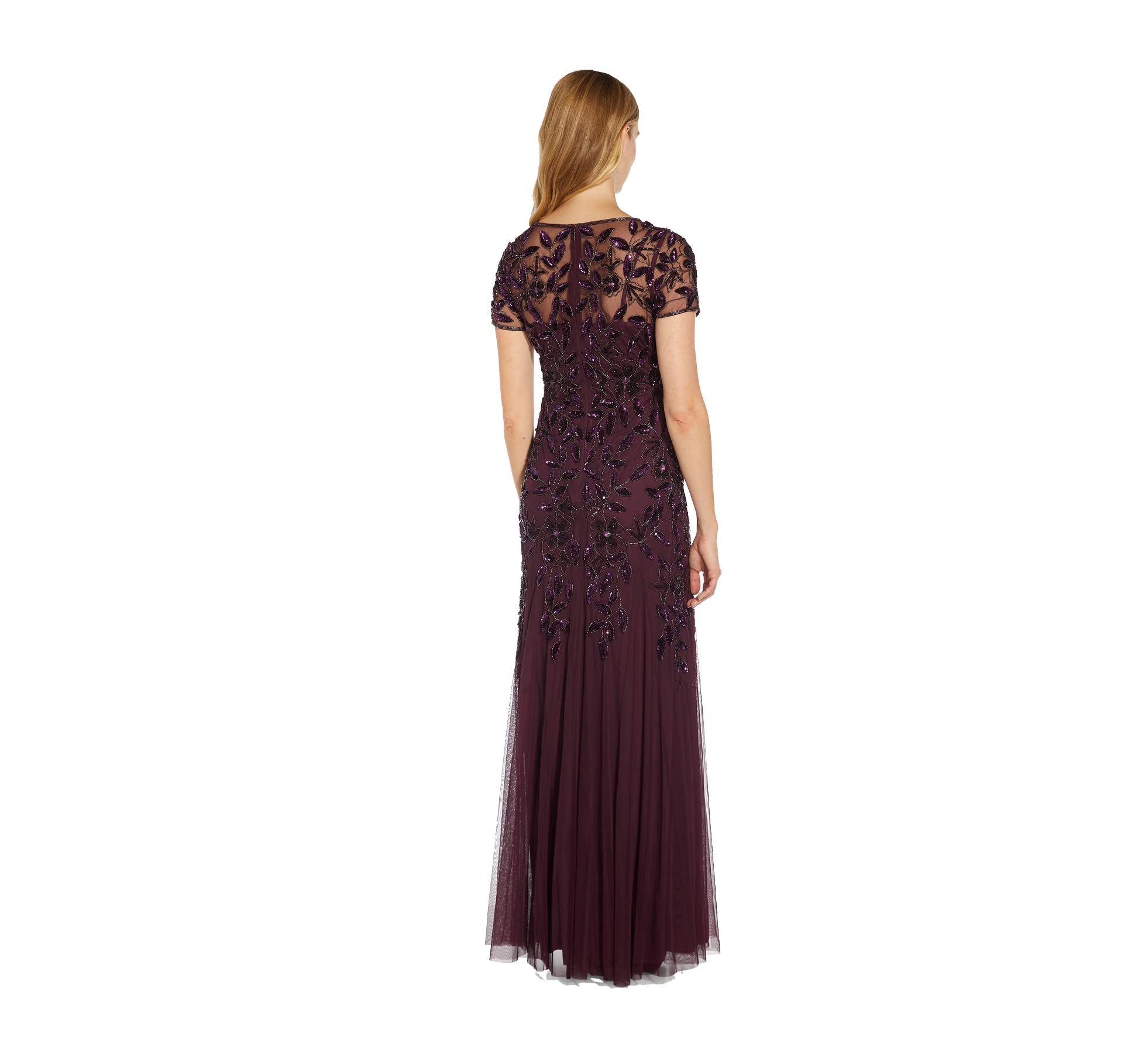 Adrianna Papell Women's Floral Beaded Godet Gown