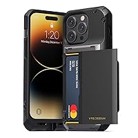 VRS DESIGN Damda Glide Pro Phone Case for iPhone 14 Pro, Sturdy Semi Auto Wallet [4 Cards] Case Compatible for iPhone 14 Pro Case (2022) (Matte Black)