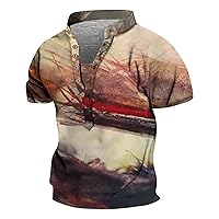 Shirts for Men,Short Sleeve Summer Western Aztec Plus Size T Shirt Button Loose Casual Top Vintage Printed Tee