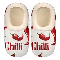 Watercolor Chilli Women's Slippers, Red Chilli Soft Cozy Plush Lined House Slipper Shoes Indoor Non-Slip Slippers for Girls Boys Teenager