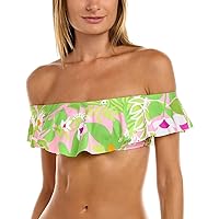 Trina Turk Women's Standard La Palma Ruffle Bandeau Bikini Top-Off-Shoulder, Floral Print, Swimwear Separates