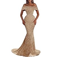 Mermaid Luxury Party Dress Evening Dress Off Shoulder Asymmetrical Short Sleeve Prom Dress with Sequin 2024