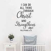 I Can Do All Thing Through Christ Who Strengthens Me. Philippians 4 13 Adhesive Vinyl Wall Stickers for Home Nursery, Positive Wall Decal Sticker for Women, Men Teen Girls Office Dorm Door Wall Decor.