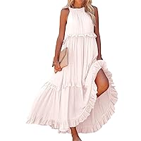 Tiered Party Sleeveless Dresses Women Classy Holiday Solid Camisole Evening Dresses for Women Light Scoop Beige M