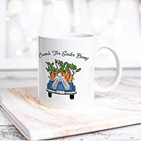 Funny White Ceramic Coffee Mug Happy Easter Day Carrots And Blue Trucks Coffee Cup Drinking Mug With Handle For Home Office Desk Novelty Easter Gift Idea For Kid Children Women Men