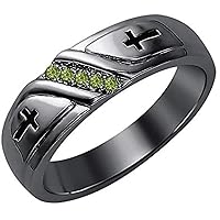 Wedding 5-Stone Men's Cross Ring Round Cut Created Green Tourmaline 14K Black Gold Over .925 Sterling Silver