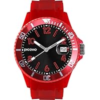 PICONO Red Time and Date Water Resistant Analog Quartz Watch - No. 04