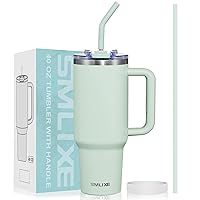 40 oz Tumbler with Handle and Straw Lid,Insulated Reusable Stainless Steel Water Bottle Travel Mug，Cupholder Friendly Double Wall Vacuum Sealed Cup (Light Green)