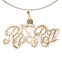 Saying Necklace | 14K Rose Gold I Love Rock'n Roll Saying Pendant with 18