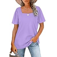 WIHOLL Womens Summer Tops Casual Square Neck Puff Short Sleeve T Shirts
