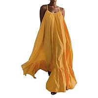 Summer Dresses for Women Spaghetti Strap Casual Cute Babydoll Dress Tiered Ruffle Flowy Boho Beach Sundress