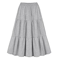 Women's Ruffle Midi Skirts High Waist Summer Boho Skirt Pleated A-Line Swing Skirts Trendy Flowy Beach Maxi Skirt
