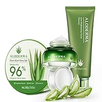 Aloderma Basic Aloe Brightening Skin Care Set - 3 Pieces - Cleanser, Cream, 200g Aloe Vera Gel