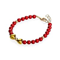 Delicate Gold Little Girl Bracelet - with Red European Simulated Pearls and Gold Mini Beads- Perfect for Birthday Gifts, Baby Keepsake Gifts (B1900)