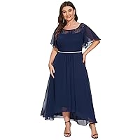 Ever-Pretty Plus Womens Plus Size Lace Illusion Ruffle Sleeves Irregular Hem A Line Chiffon Maxi Evening Dresses 00465-DA