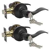 Gobrico Oil Rubbed Bronze Keyed-Alike Entry Door Locks Wave Handle Lever with Same Key, 2Pack