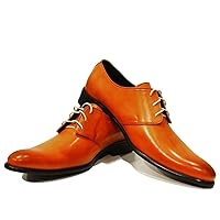 Modello Tado - Handmade Italian Mens Color Orange Oxfords Dress Shoes - Cowhide Hand Painted Leather - Lace-Up