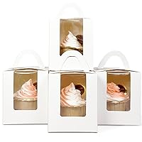 qiqee 100Packs Cupcake Boxes Individual Cupcake Holders Disposable White Single Cupcake Boxes with Window 3.7 * 3.7 * 4.5inch Cupcake Containers