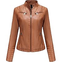 Women’s Camel Brown Café Racer Genuine Sheepskin Quilted Sleeves Motorcycle Classic Biker Slim Fit Casual Smooth Leather