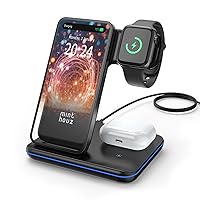 Minthouz Wireless Charger, 3-in-1 Inductive Charging Station with 18 W Adapter for Multiple Devices Apple, iWatch S8/7/6/5/4/3/SE2/SE (ONLY), AirPods 3/Pro, Qi Compatible with iPhone 15/14/13/12/11