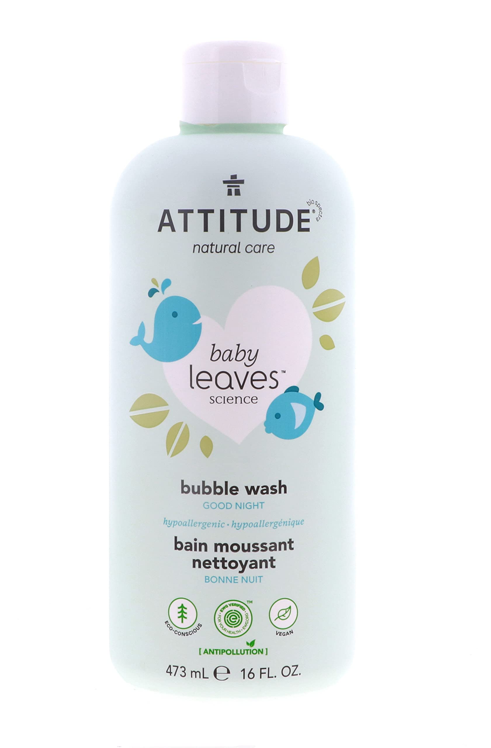 ATTITUDE Bubble Wash for Baby and Kids, EWG Verified Hypoallergenic Plant- and Mineral-Based Body Soap, Vegan and Cruelty-Free, Almond Milk, 16 Fl Oz (18313)