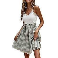 Summer Dresses For Women 2022 Guipure Lace Panel Textured Belted Cami Dress Maxi Dress For Women
