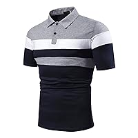 Mens Polo Shirt with 1/4 Button Lapel Slim Fit Short Sleeve Golf Shirts for Men Fashion Patchwork Tshirt Tops