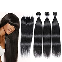 Malaysian Virgin Straight Hair Bundles with Closure(22 24 26 +20 Closure) 9A Malaysian Straight Human Hair 3 Bundles with 4x4 Three Part Lace Closure Yuyongtai Unprocessed 1B Color Hair Extensions