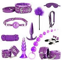 BDSM Restraints Sex Toys 12 Pcs Bondage Restraints Set Fetish Bed Restraints Kits for Beginners Anal Toys Ball Gag Handcuffs and Ankle Cuffs Blindfold Rope SM Adult Games for Couples