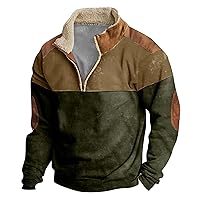 Mens Sweatshirt with Fleece Stand Collar Vintage Sweatshirts Casual Long Sleeve Half Zip Pullover with Pocket