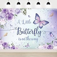 Butterfly Baby Shower Backdrop Purple Baby Shower Photography Background A Little Butterfly is On The Way Backdrop Purple Butterfly Flowers Baby Shower Party Decorations Banner Photo 7x5Ft