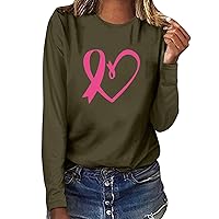 Ceboyel Womens Breast Cancer Awareness Shirts Long Sleeve Tshirts Pink Ribbon Graphic Tee Tops Funny Gifts Clothing 2023