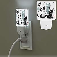 Bright Plug in Night Light Black and White Cats NightLights Plug into Wall Dusk to Dawn Sensor Soft White Automatic Night Light for Bathroom Hallway