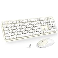 MOFII Wireless Keyboard and Mouse Combo, Computer Full Size 2.4G Plug and Play Wireless Typewriter Retro Round Keyboard and Mouse Set for Windows, Computer, Desktop, PC, Notebook - (Off White)