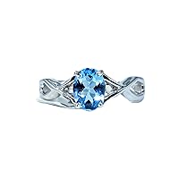 Statement Stacking Rings for woman girls blue topaz 8x6 mm