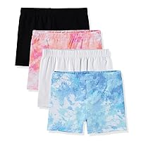 Girls Tumbling Shorts Cotton Stretch Play Shorts, 4-Pack (Size 6-14)