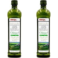 Iberia Mediterranean Style Omega 3 Cooking Oil, 34 fl oz, Blend of Extra Virgin Olive Oil, Grapeseed Oil, Sunflower Oil and Fish Oil (1 Liter) (Pack of 2)